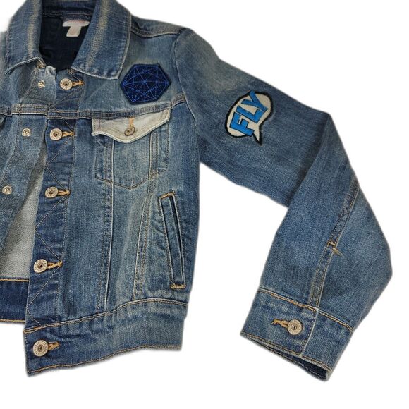 Cat & Jack Boy's "Be A Hero"  Blue Denim Patch Jacket Size Medium 8/10 - Picture 5 of 11